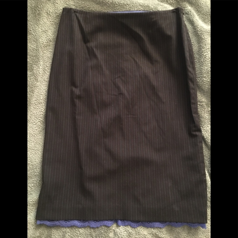 Express pinstripe skirt with lace trim